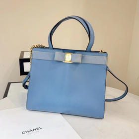 菲拉格慕 Vara 蝴蝶结 蓝金 box牛 手提 斜挎包