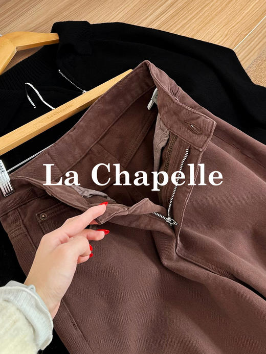 专柜实拍【磨毛阔腿裤】拉夏贝尔/La Chapelle全棉立体有型显瘦高腰卷边直筒阔腿百搭牛仔裤 商品图11