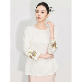 「自」全新升级【铂金会员192/天猫259/差价67】(55555)洛诗琳新中式石榴刺绣上衣2026春季新款设计感圆领衬衫