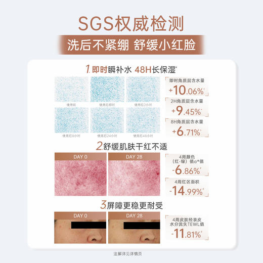 【油性/中性/敏感肌】氨基酸洁面配方 洁净油光 深度清洁毛孔 保湿不拔干 小麦胚芽水润倍护洁面乳100g 商品图4