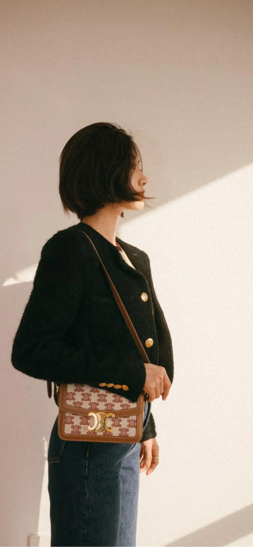 Celine 凯旋门 teen 刺绣帆布拼皮 翻盖包 商品图2