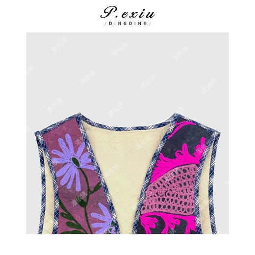 A008潘依绣丁丁宠粉民族风重工刺绣撞色印花夹棉马甲Q12348 商品图2