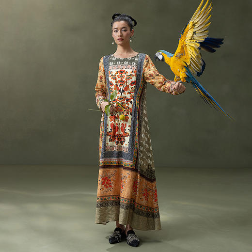 【林栖设计小店】古画复现|秋色印花复古优雅百搭2026春新款宽松连衣裙T1961381 商品图4