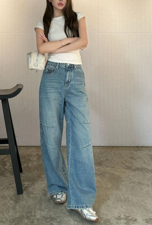 女款退色弯刀牛仔裤长裤la014 商品图3