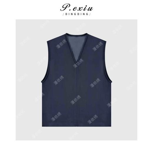 04-3潘依绣丁丁宠粉老钱风暗纹条纹V领套头马甲Q96851 商品图0