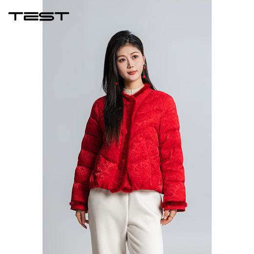 冬上新国风提花红色立领宽松显瘦短棉衣2254240 商品图0