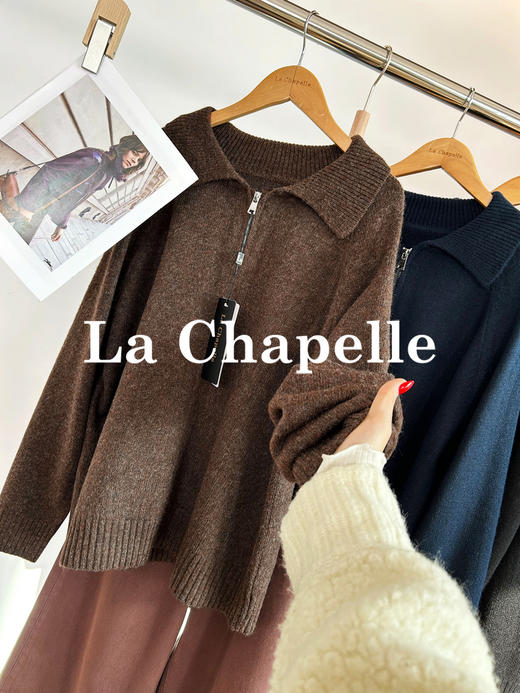 专柜实拍【绵羊毛/柔软亲肤】拉夏贝尔/La Chapelle法式高级感翻领半拉链针织衫松弛慵懒感套头毛衣 商品图2
