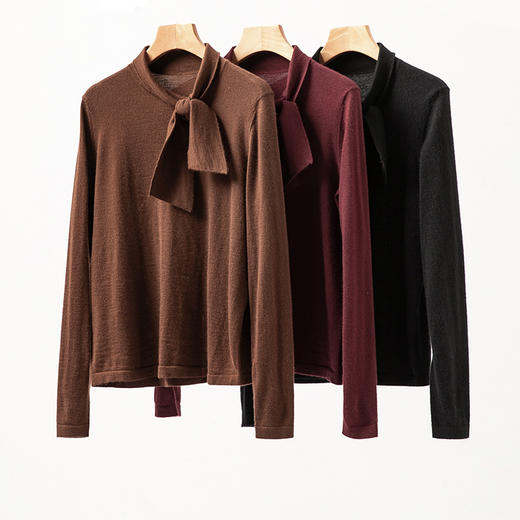 温柔系语~100%精纺羊绒衫女知性蝴蝶结系带设计长袖上衣CYR260534 商品图2