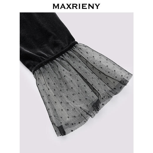 MAXRIENY宫廷风波点网纱拼接丝绒高级2025早春收腰长袖显瘦连衣裙(货号:MS85DR777) 商品图3