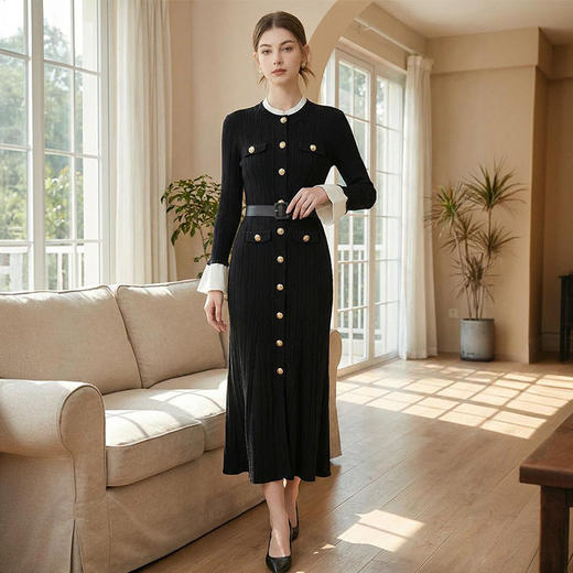 「自」全新升级【铂金会员468/天猫629/差价161】(54931)洛诗琳气质圆领百搭针织连衣裙2026春季新款修身显瘦长款连衣裙 商品图2