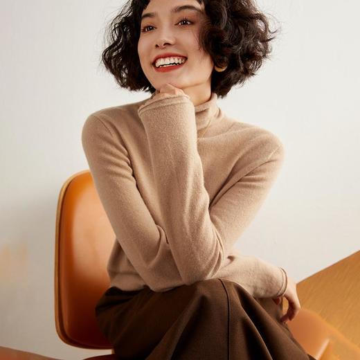 一线成型~无缝堆堆领山羊绒衫女软糯高领宽松套头针织打底衫毛衣 商品图3