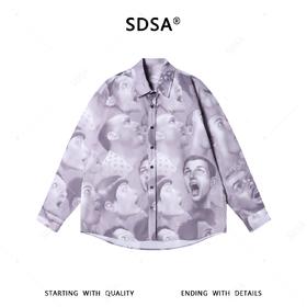 SDSA男装2026新款高贵轻奢美式百搭人物设计撞色长袖衬衫百搭衬衣