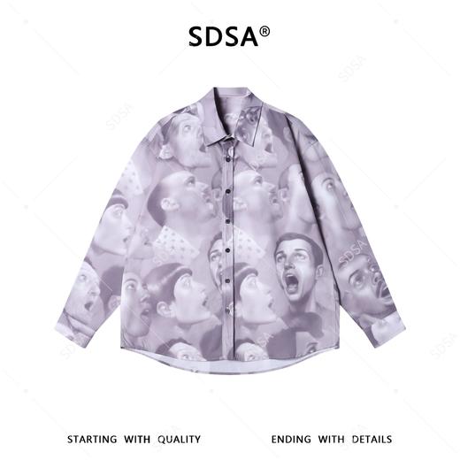 SDSA男装2026新款高贵轻奢美式百搭人物设计撞色长袖衬衫百搭衬衣 商品图0