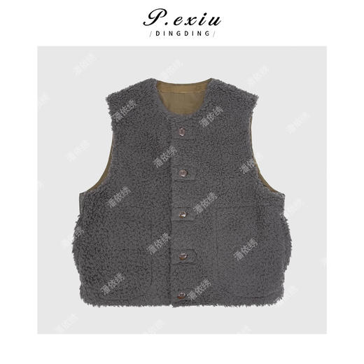 04-2潘依绣丁丁宠粉羊毛复古高级感拼接排扣保暖圆领无袖马甲Q49612 商品图0