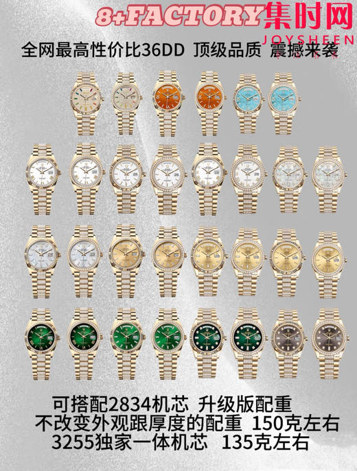 8+配重版 重量150克左右 劳力士星期日历型36系列 赤铁石 绿松石 孔雀石 表径36mm 男士腕表 商品图2