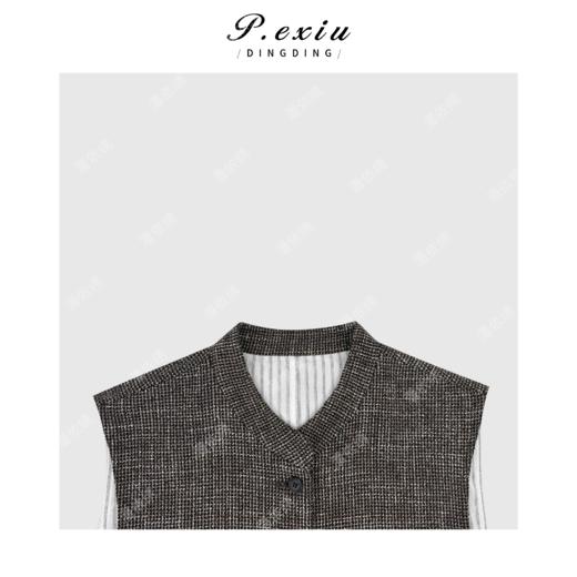 04-2潘依绣丁丁宠粉欧版老钱风撞色竖条纹V领无袖马甲Q46321 商品图2