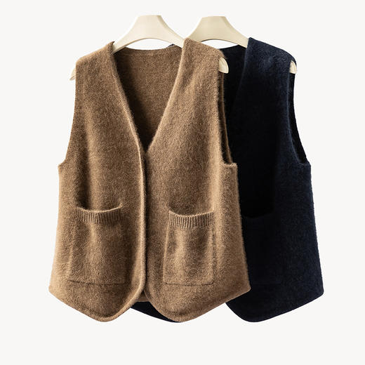 北美小动物系列~V领针织马甲女简约外穿口袋背心坎肩XDW260515 商品图2