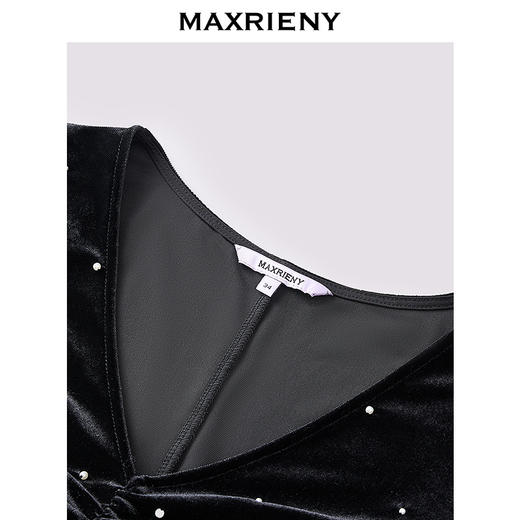 MAXRIENY宫廷风波点网纱拼接丝绒高级2025早春收腰长袖显瘦连衣裙(货号:MS85DR777) 商品图1