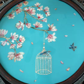 扬州漆器｜平磨绿鸟笼转架台屏