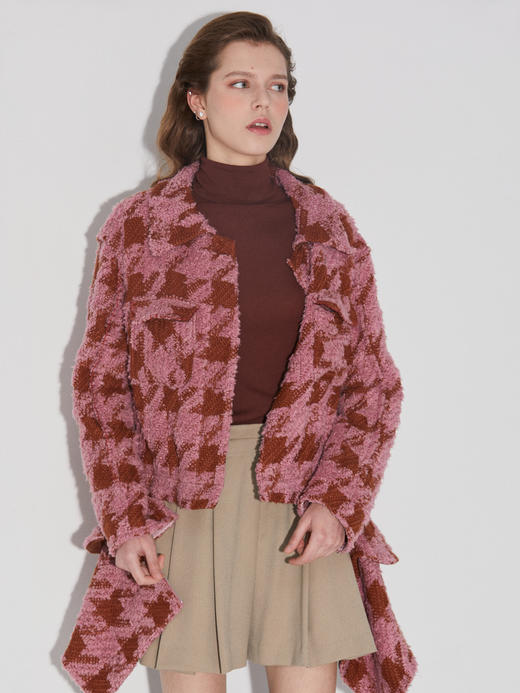 长短两穿设计感千鸟格羊毛 大衣外套 商品图2