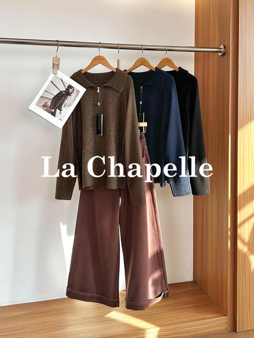专柜实拍【绵羊毛/柔软亲肤】拉夏贝尔/La Chapelle法式高级感翻领半拉链针织衫松弛慵懒感套头毛衣 商品图1