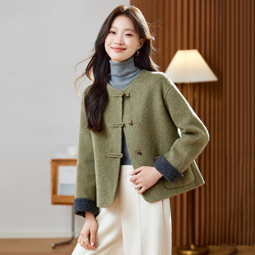 「自」全新升级【铂金会员358/天猫479/差价121】(52444)洛诗琳气质双面呢羊毛大衣2025冬季新款小个子国风新中式毛呢短外套 商品图1