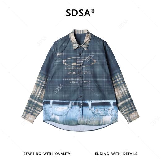 86006SDSA男装2026新款高贵轻奢美式复古撞色印花字母长袖衬衫百搭宽松 商品图1