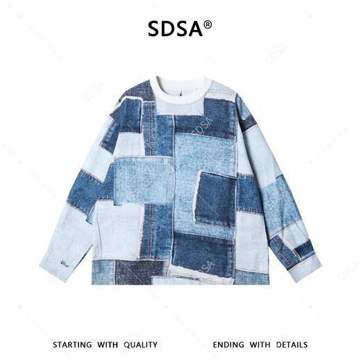 26T46SDSA男装2026新款高贵轻奢百搭时尚不规则格子圆领长袖T恤宽松潮 商品图1