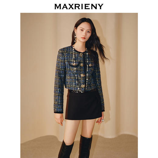 MAXRIENY轻奢气质高级感钻扣外套文艺复古感上衣女(货号:MC88JA818) 商品图1