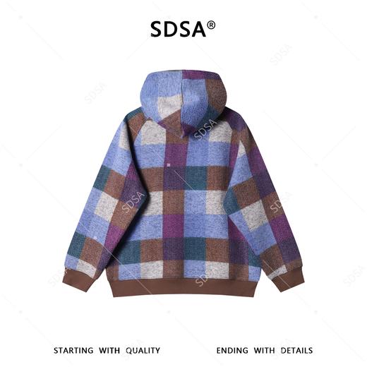 SDSA秋冬新款痞帅男装时尚撞色格子设计半拉链立领连帽卫衣高级感 商品图4