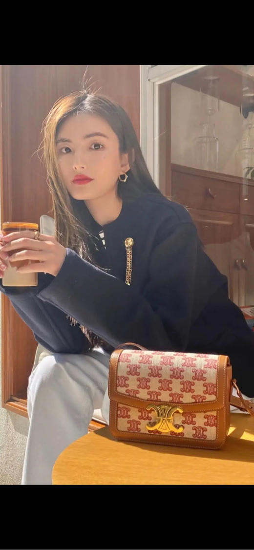 Celine 凯旋门 teen 刺绣帆布拼皮 翻盖包 商品图3