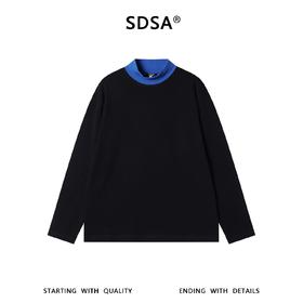 SDSA男装2026新款高贵轻奢美式复古拼接立领长袖T恤百搭时尚上衣