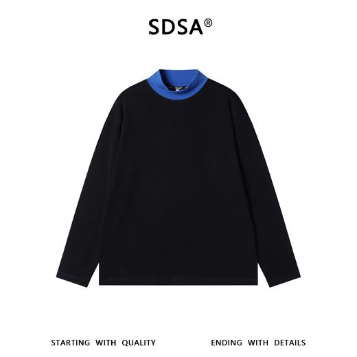 SDSA男装2026新款高贵轻奢美式复古拼接立领长袖T恤百搭时尚上衣 商品图0