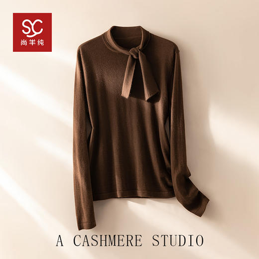 温柔系语~100%精纺羊绒衫女知性蝴蝶结系带设计长袖上衣CYR260534 商品图3