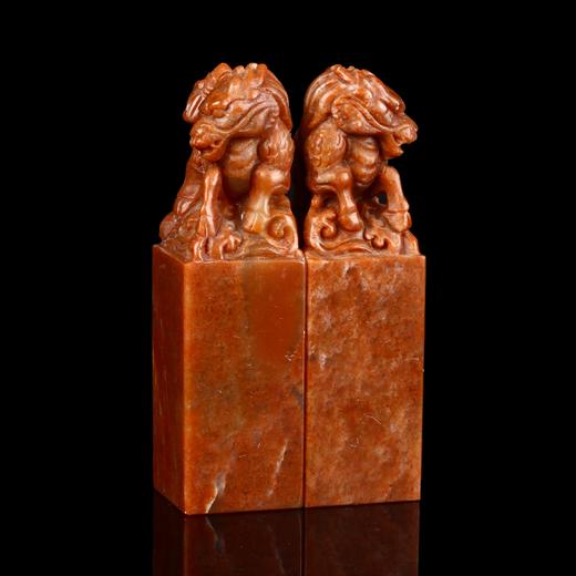 孤品17742印度石麒麟对章婚庆书画组合章结婚礼品一对-3.0*3.0*10.5cm 商品图1