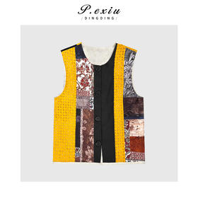 04-3潘依绣丁丁宠粉新中式镂空拼接圆领撞色马甲Q5623