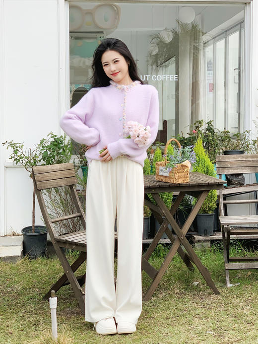 【百图lulu定制】【春光貂绒外套】五彩线点缀 爱心扣 貂绒纱线 针织外套 商品图2