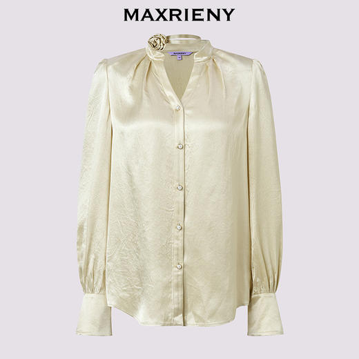 MAXRIENY软实力风穿搭v领醋酸衬衫女25冬款通勤风宽松长袖上衣(货号:MF86TP505) 商品图4