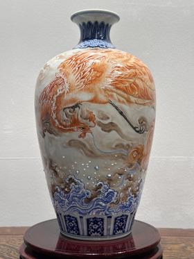 青花矾红《凤舞》赏瓶