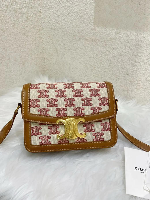 Celine 凯旋门 teen 刺绣帆布拼皮 翻盖包 商品图0