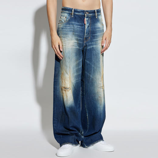 DSQUARED2 男士字母徽标刺绣做旧休闲牛仔裤 蓝色 S71LB1651 D30011 470 商品图1