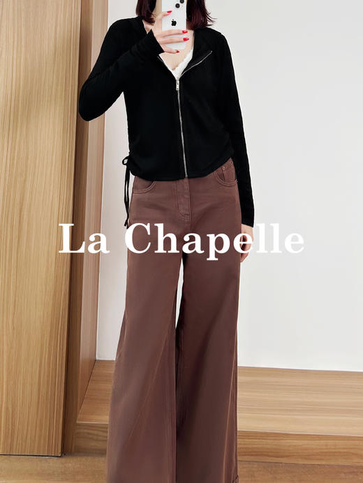 专柜实拍【磨毛阔腿裤】拉夏贝尔/La Chapelle全棉立体有型显瘦高腰卷边直筒阔腿百搭牛仔裤 商品图3