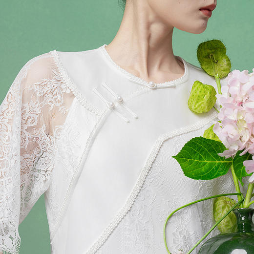 【林栖设计小店】镂光花影|蕾丝绣花拼桑蚕丝2026春新款国风连衣裙1961131 商品图2