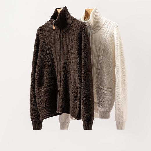 100%Baby小山羊绒~简约半高立领绞花毛巾绣开衫外套BABY260479 商品图2