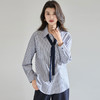 26春季miu系蓝色条纹设计感可拆卸领带亢皱长绒棉条纹上衣25761 商品缩略图2