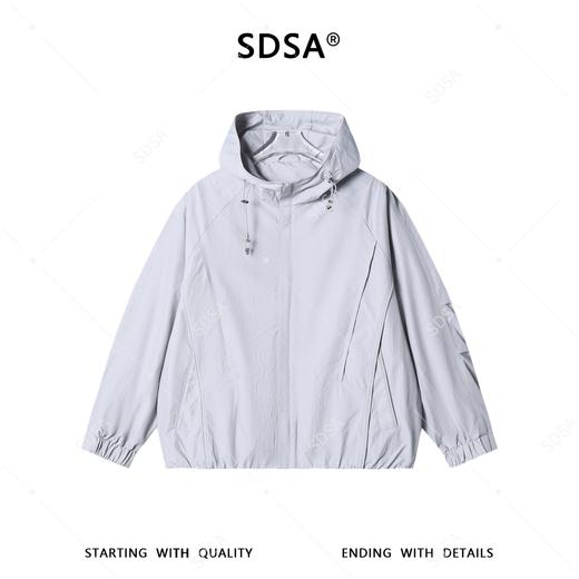 SDSA男士秋冬新款痞帅男装潮牌褶皱纯色拉链立领连帽夹克外套百搭 商品图0