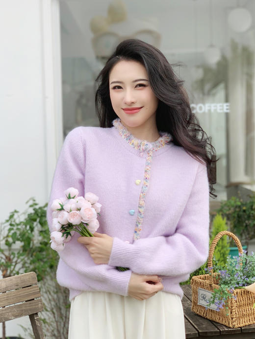 【百图lulu定制】【春光貂绒外套】五彩线点缀 爱心扣 貂绒纱线 针织外套 商品图0