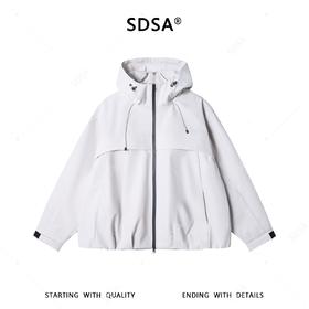 SDSA男装2026新款高贵轻奢美式百搭纯色拉链立领连帽夹克外套宽松