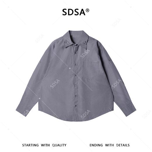 SDSA男士春夏新款痞帅男装时尚撞色格子铆钉翻领长袖衬衫百搭宽松 商品图1