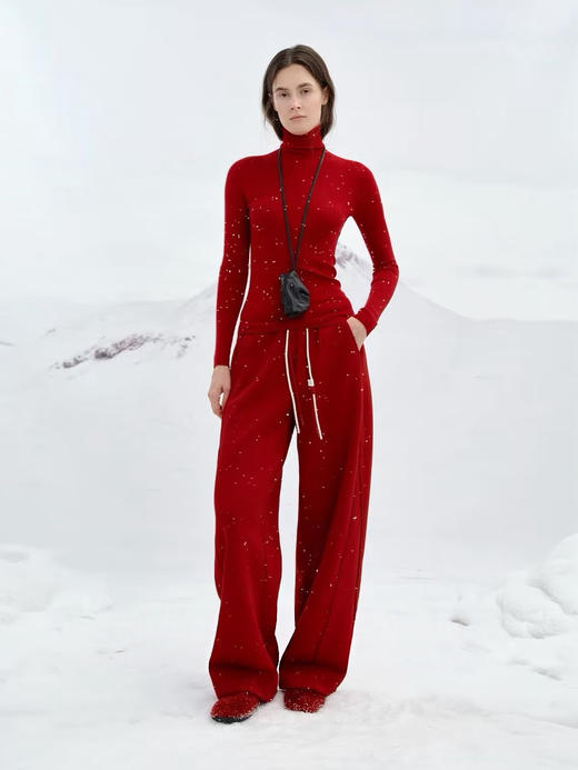 红红火火一整年弧型拼接弯刀镰刀卫裤 商品图4